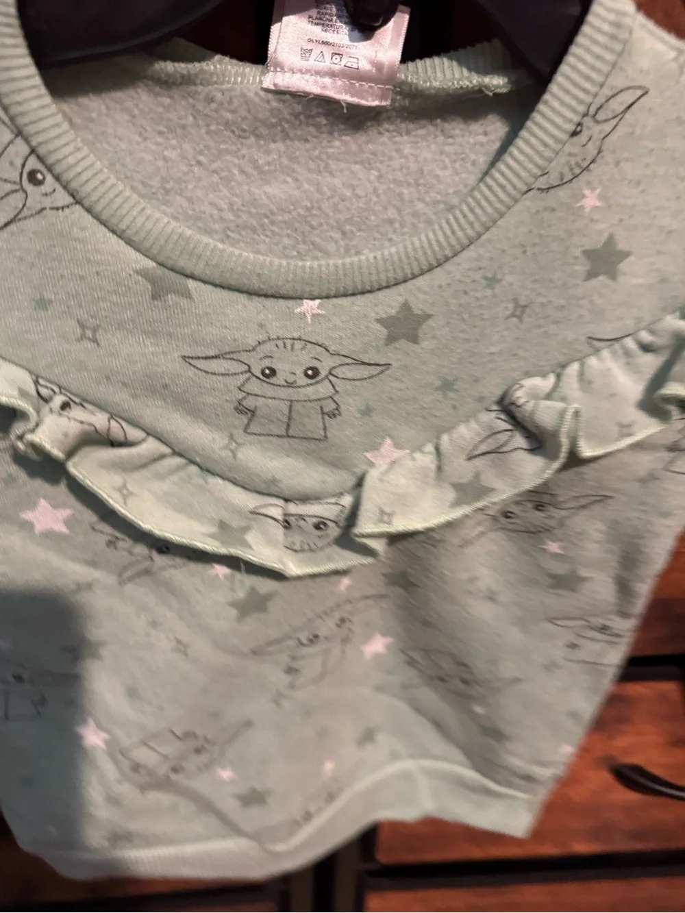 Baby Yoda Print Ruffle Sweatshirt - Mint Green Kids Top size 5T